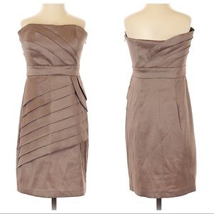 Max & Cleo Strapless Tan Asymmetrical Ruffle Dress